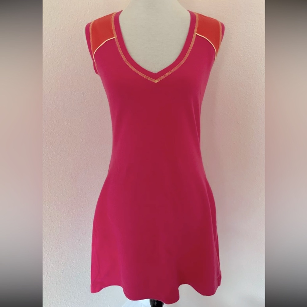 EXPRESS Womens Dark Pink Orange Colorblock V- Neck Sleeveless Summer Dress Sz M